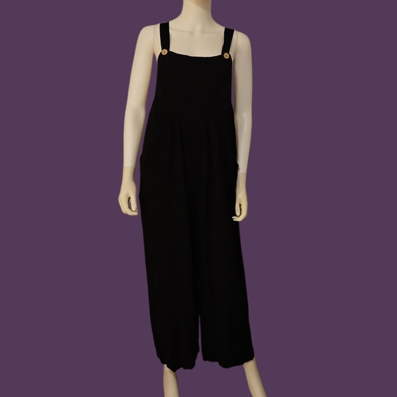 Vtg DACESLON Oversized Baggy Linen Blend Wide Leg Black Overall Jumpsuit - Picture 1 of 12
